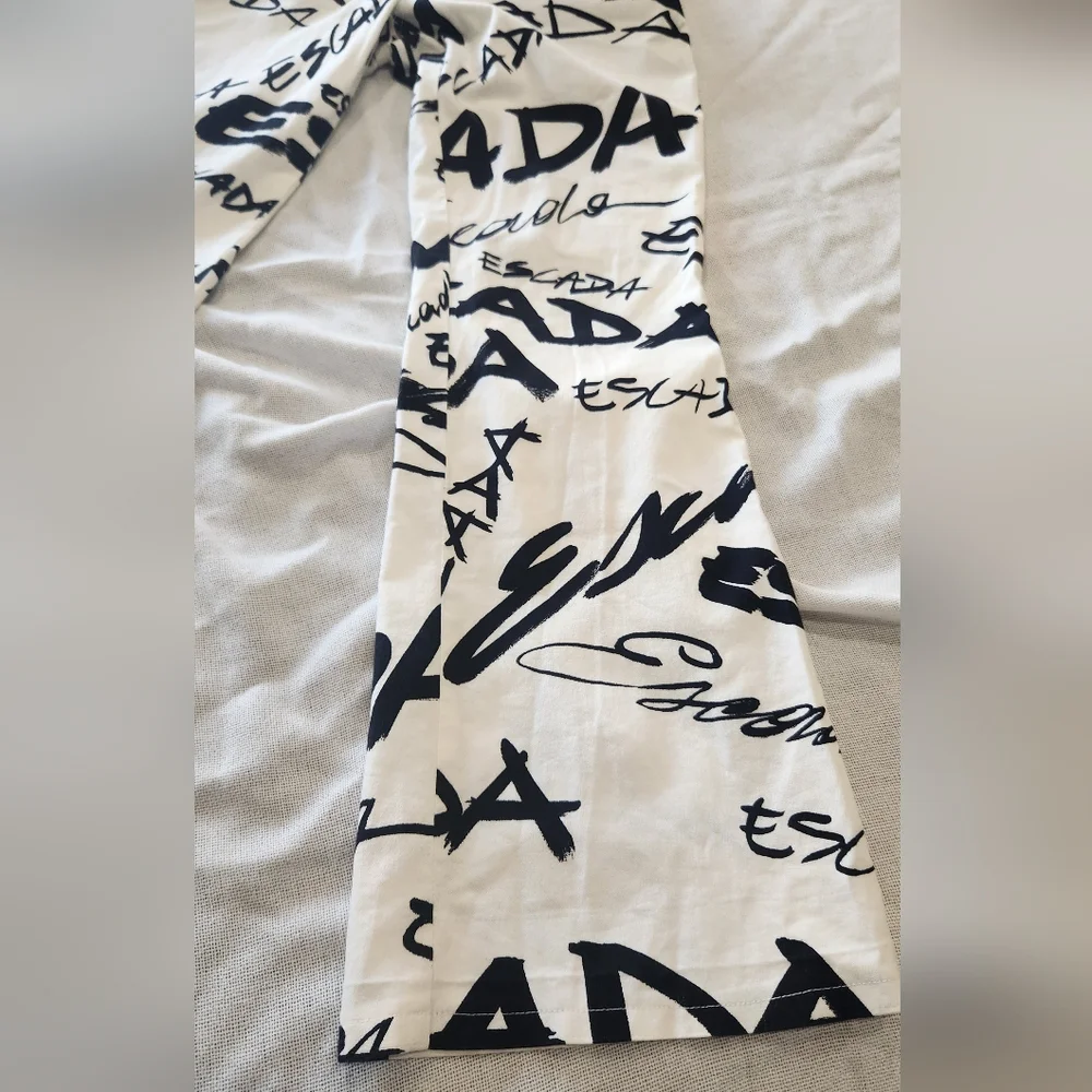 Escada White and Black Logo Pants 34 WAIST - Picture 6 of 8